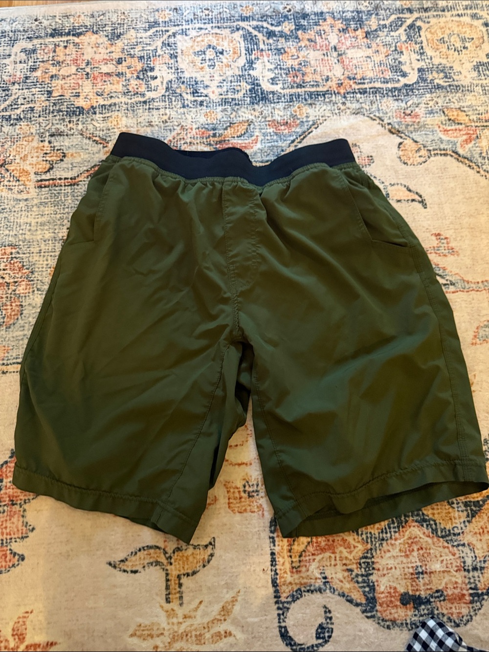 Prana Men's Olive Green Athletic Shorts with Black Waistband